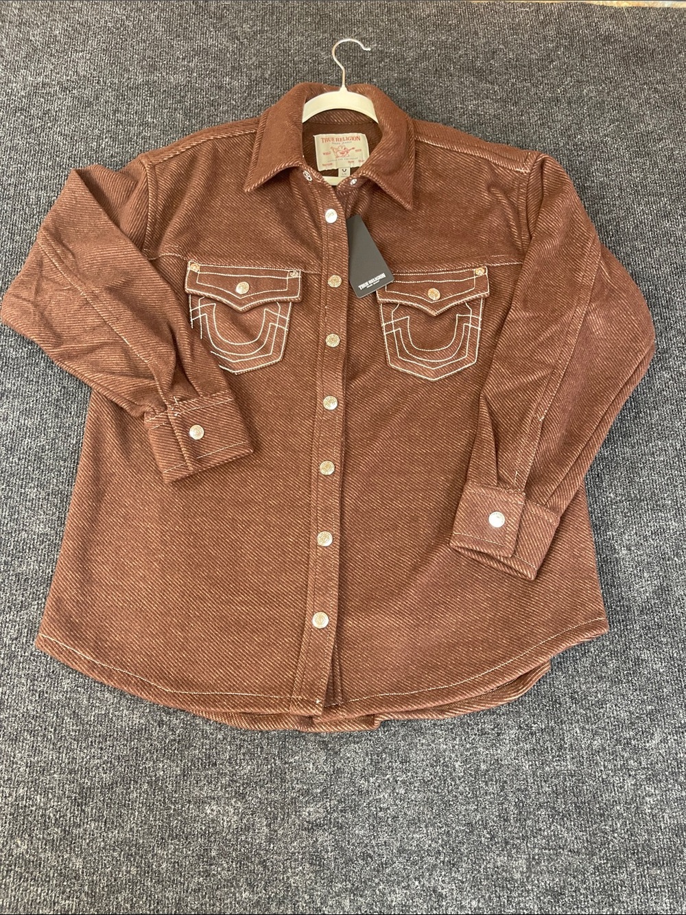 True Religion Chocolate Lab Brown Flannel Button-Down Shirt